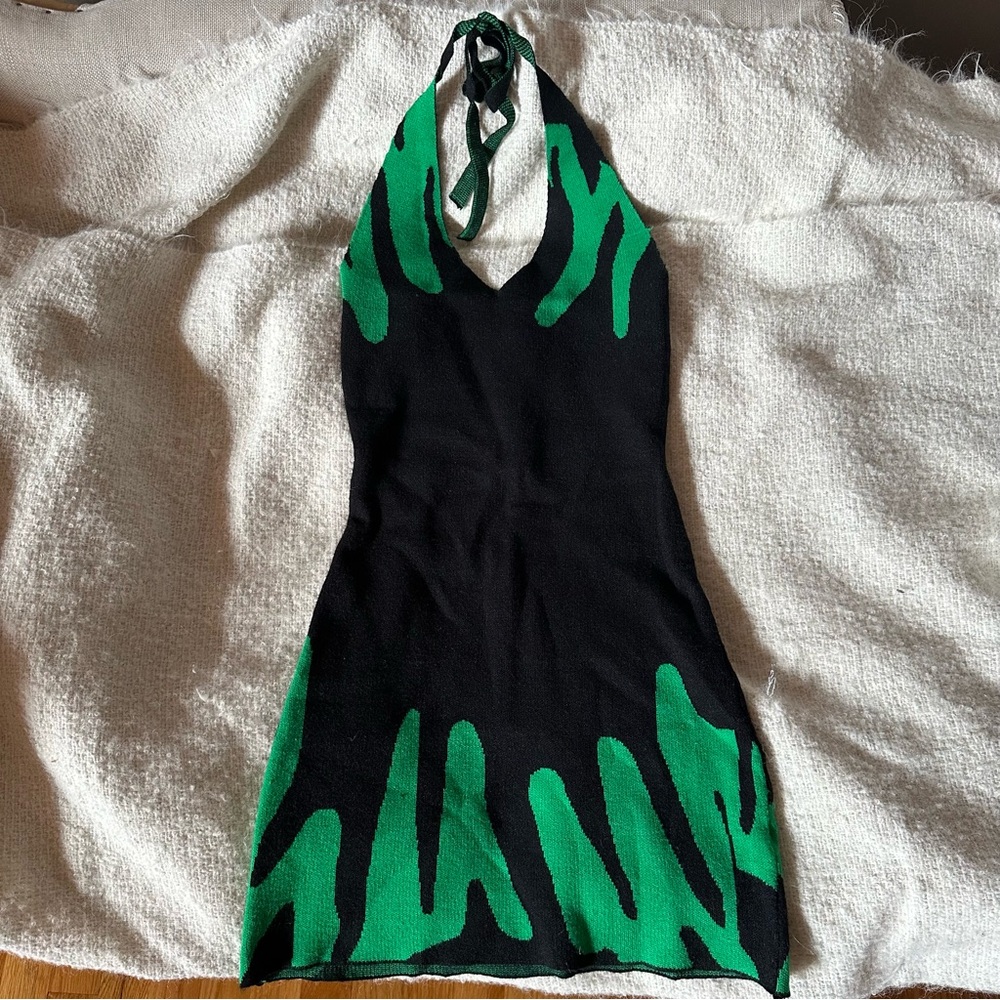 Verge Girl Black and Green Knit Halter Dress